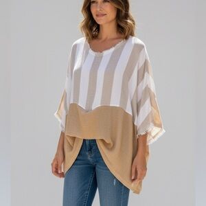 Umgee Boutique Striped Popover Beach Blouse S
